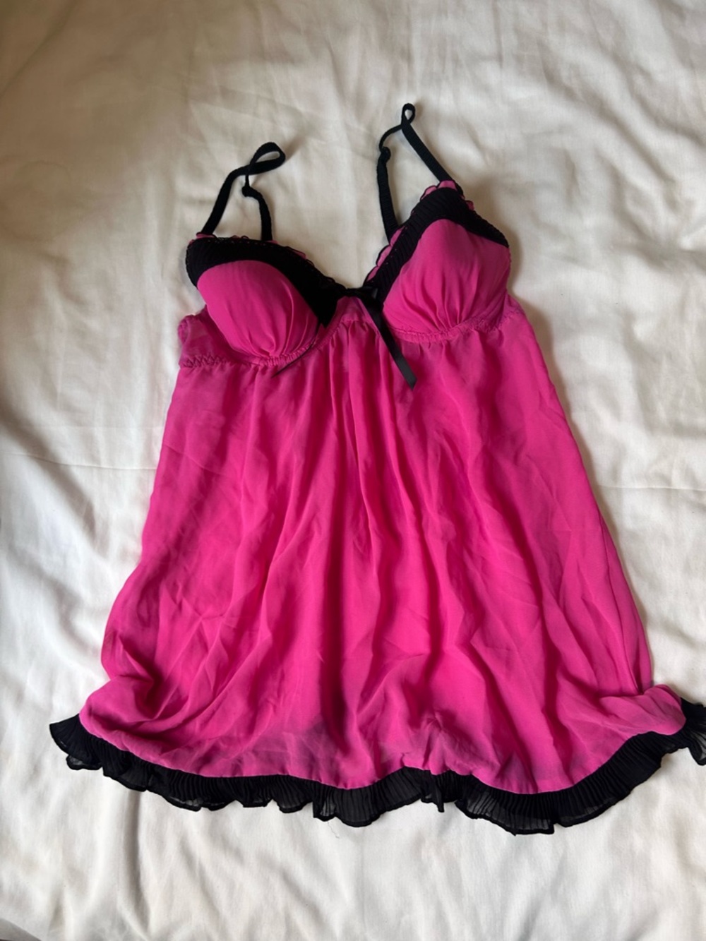 Gilligan & O'Malley Sleepwear Lingerie Bra Medium Elastic Hot Pink & Black Y2k